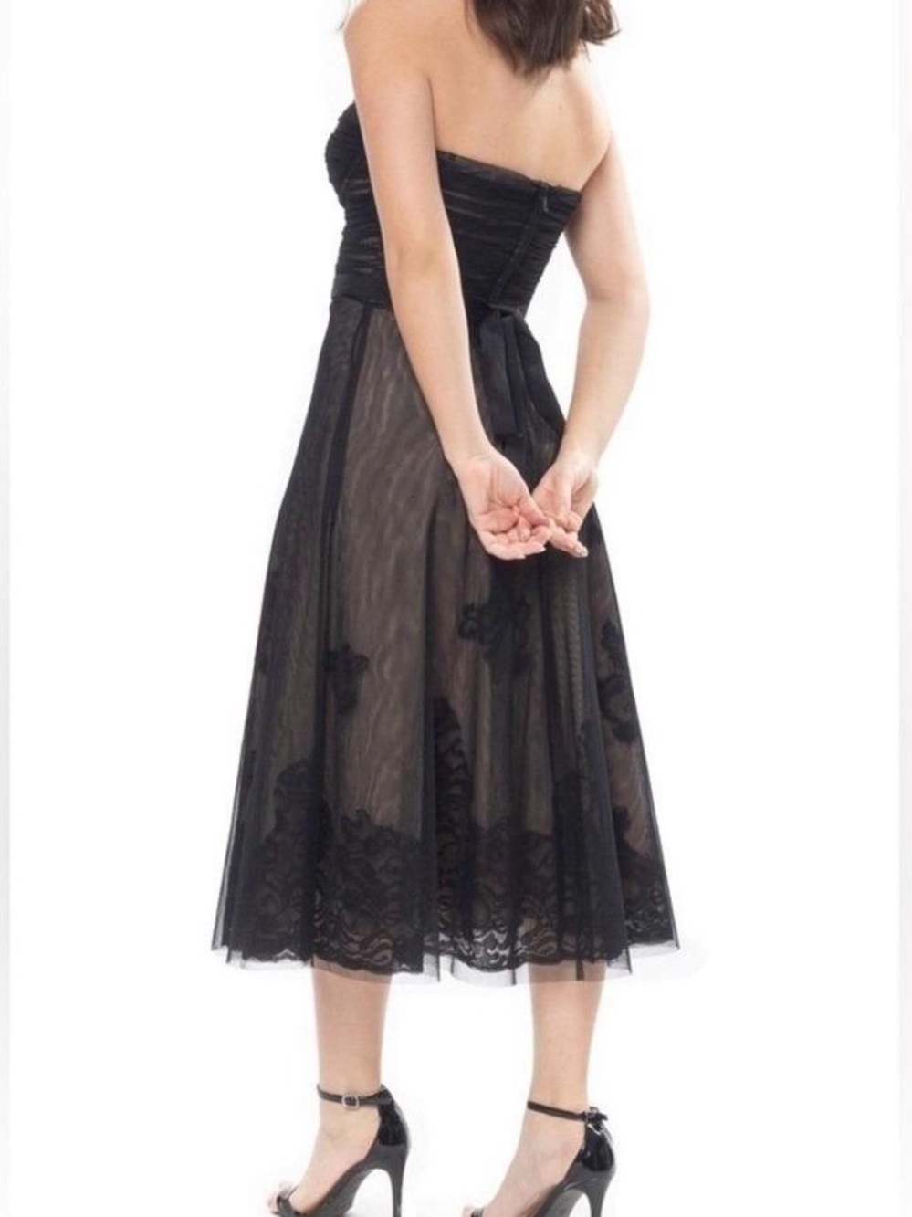 Strapless Black Lace-Overlay Midi Dress BCBGMaxAzria - Picture 4 of 5